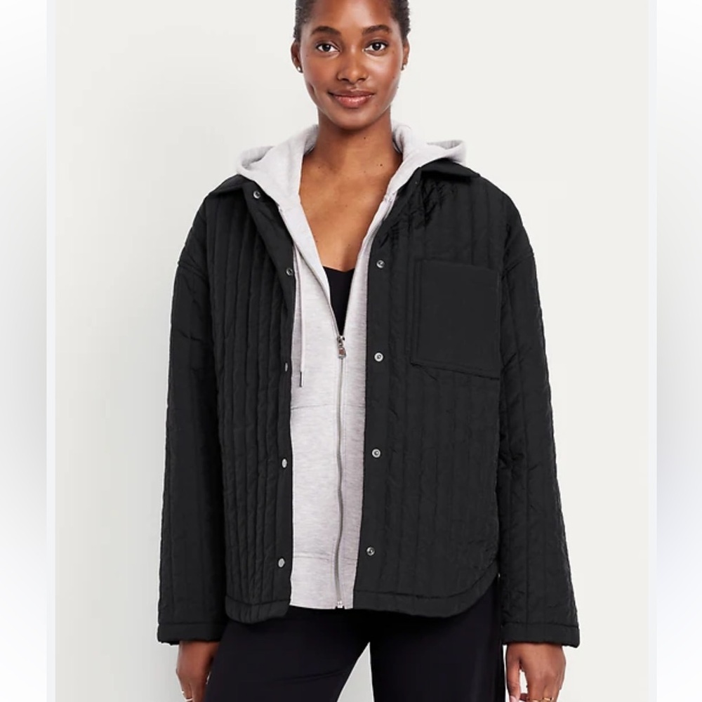 Old Navy Oversized Lightweight Water-Resistant Quilted Jacket Black Shacket NEW